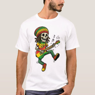Camiseta Esqueleto Reggae Rasta Tocando Guitarra Músico