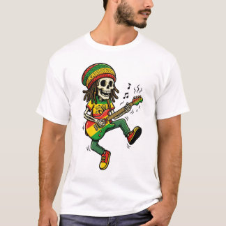 Camiseta Esqueleto Reggae Rasta Tocando Guitarra Músico