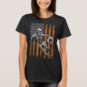 Camiseta Esqueleto retro jugando fútbol bandera de Estados