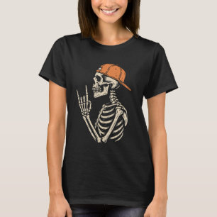 Camiseta Esqueleto Rocker Rock On Mano Halloween Esqueleto