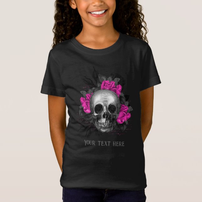 Camiseta Esqueleto rosa gótico vintage personalizado (Anverso)
