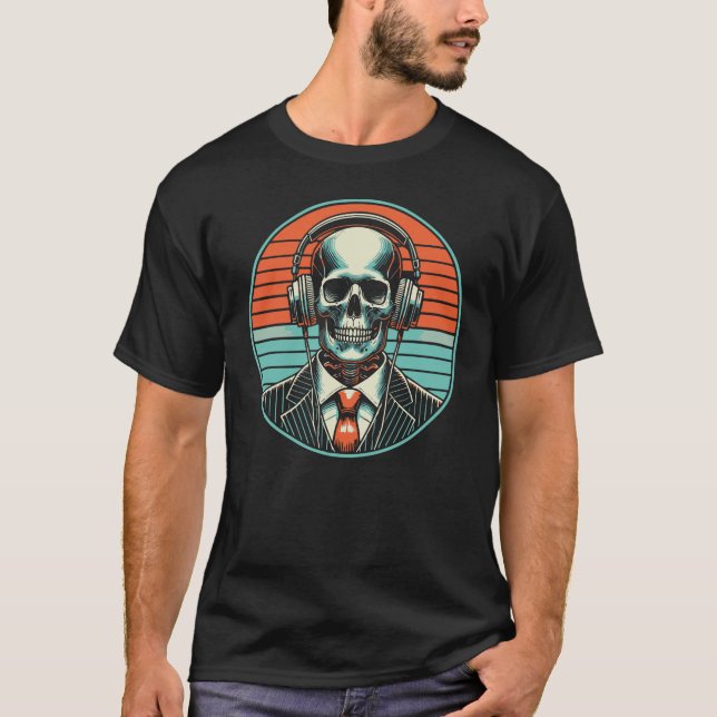 Camiseta esqueleto sobre el diseño de auriculares (Anverso)