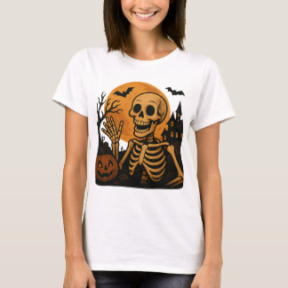 Camiseta Esqueleto Sonriente con Calabaza y Luna Llena – Sp