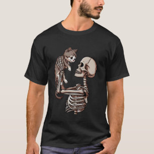 Camiseta Esqueleto sosteniendo un gato Disfraz de Halloween