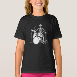Camiseta Esqueleto toca la batería en una banda de rock