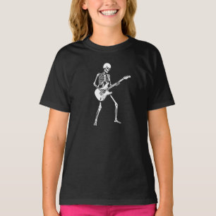 Camiseta esqueleto toca la guitarra.
