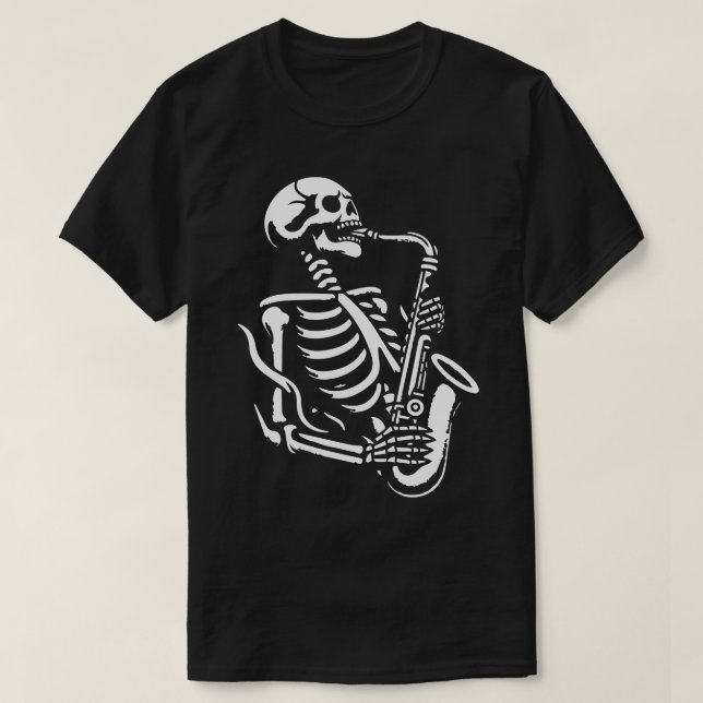 Camiseta esqueleto toca saxofón 3 (Diseño del anverso)