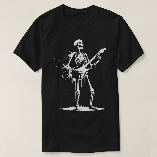 Camiseta esqueleto tocando guitarra (Diseño del anverso)