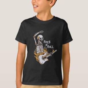 Camiseta Esqueleto tocando guitarra con fuego