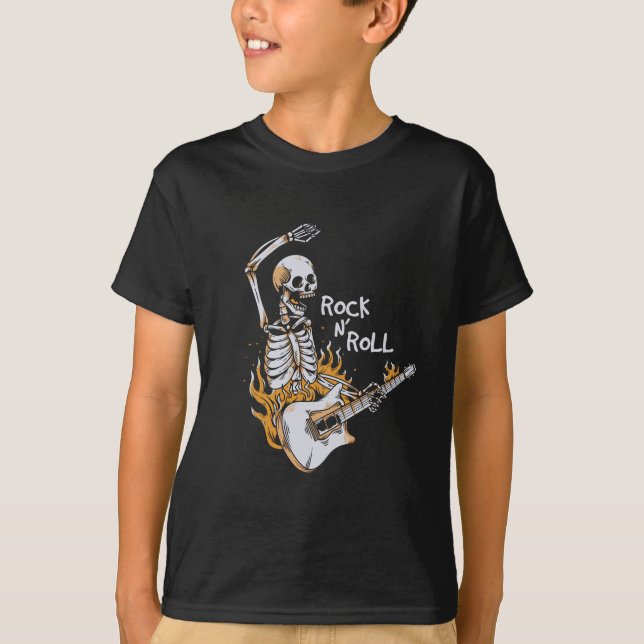 Camiseta Esqueleto tocando guitarra con fuego (Anverso)