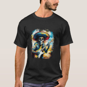 Camiseta Esqueleto tocando la guitarra acuarela Cinco De Ma
