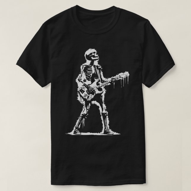 Camiseta esqueleto tocando rock (Diseño del anverso)