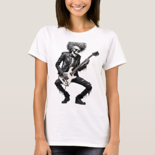 Camiseta Esqueleto tocando una guitarra con el pelo salvaje