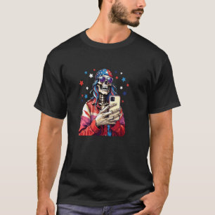 Camiseta Esqueleto Tomando Selfie Mujer 4 De Julio Bandera