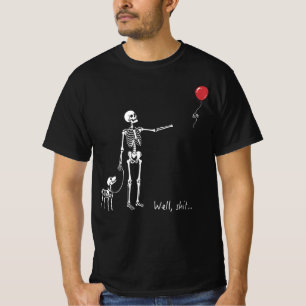 Camiseta Esqueleto y Perro Globo Rojo Humor Negro Bien Shii