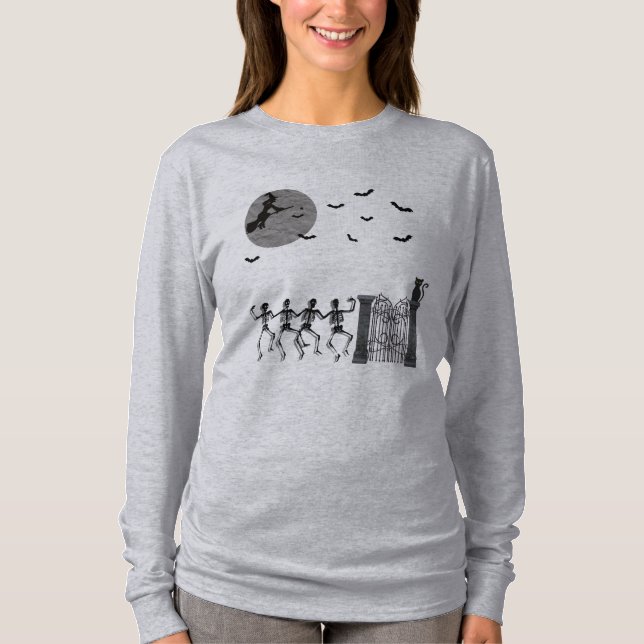 Camiseta Esqueletos Bailando En La Noche (Anverso)