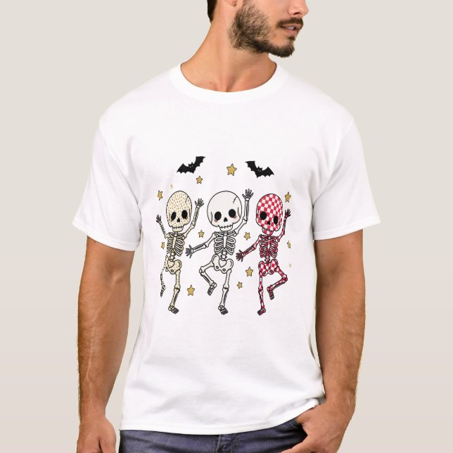 Camiseta Esqueletos bailando lindos de Halloween (Anverso)
