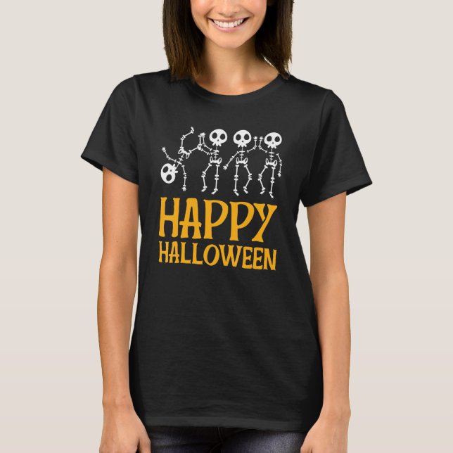 Camiseta Esqueletos bailarines Felices Halloween (Anverso)