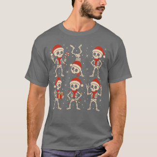 Camiseta Esqueletos Bailarines Sombrero de Santa Navidad Es