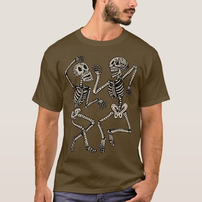Camiseta Esqueletos del Día de los Muertos bailando (Anverso)