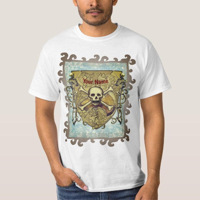 Camiseta Esqueletos Escudo de cráneo  (Anverso)