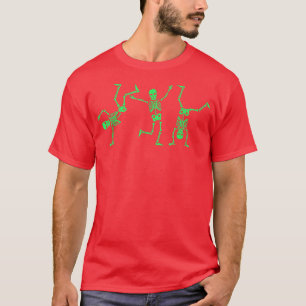 Camiseta Esqueletos verdes de Halloween bailando familia de