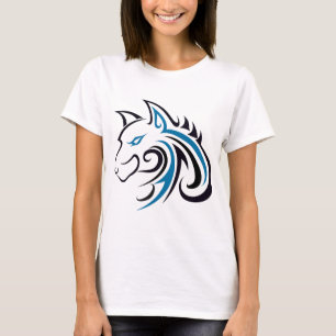Camiseta Esquema azul y negro de la cabeza del lobo