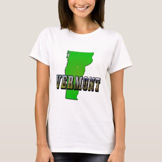 Camiseta Esquema de mapa de Vermont y texto de imagen (Anverso)