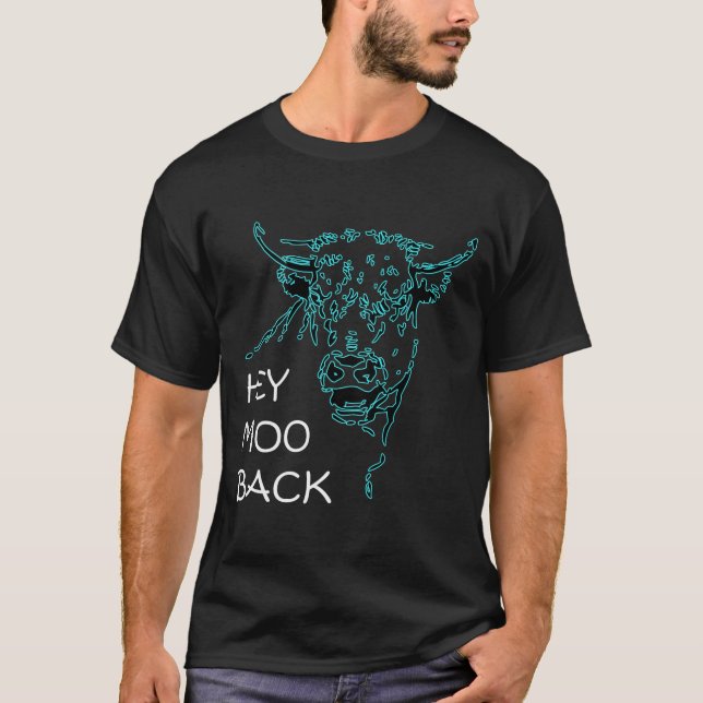 Camiseta Esquema De Toro De Vaca Azul Hey Moo Back Tee-Desi (Anverso)