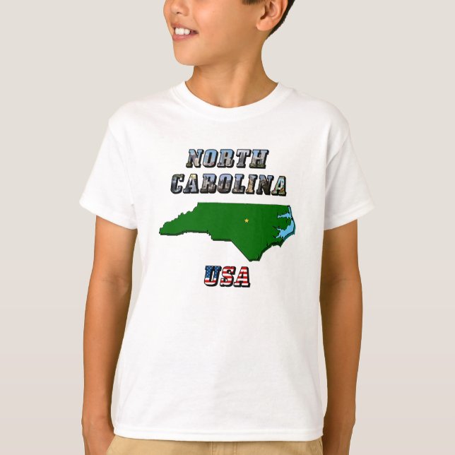 Camiseta Esquema del mapa de Carolina del Norte, foto y tex (Anverso)