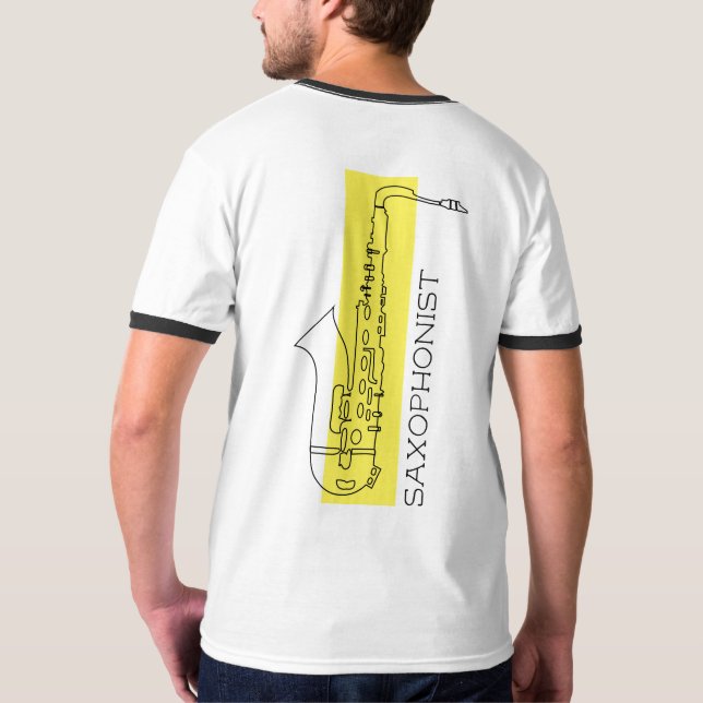 Camiseta Esquema minimalista saxofónico + saxofonista amari (Reverso)
