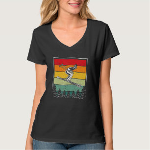 Camiseta Esquí al Atardecer Vintage Silueta de Esquiador Re