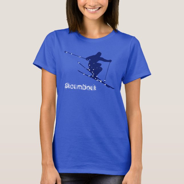 Camiseta Esquí azul de la nieve del barco de vapor (Anverso)