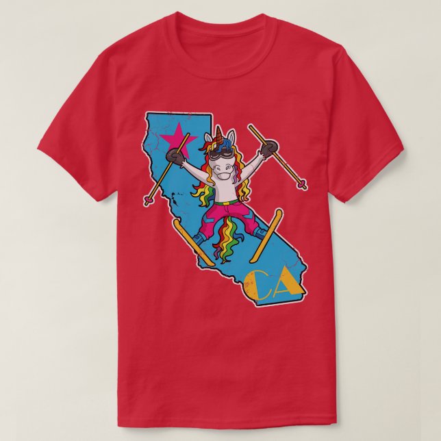 Camiseta Esquí de California, unicornio, pista retro (Diseño del anverso)