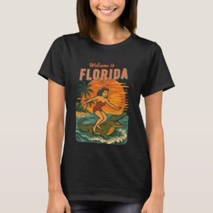 Camiseta Esquí de Cocodrilo Gráfico de Vida Costera Retro