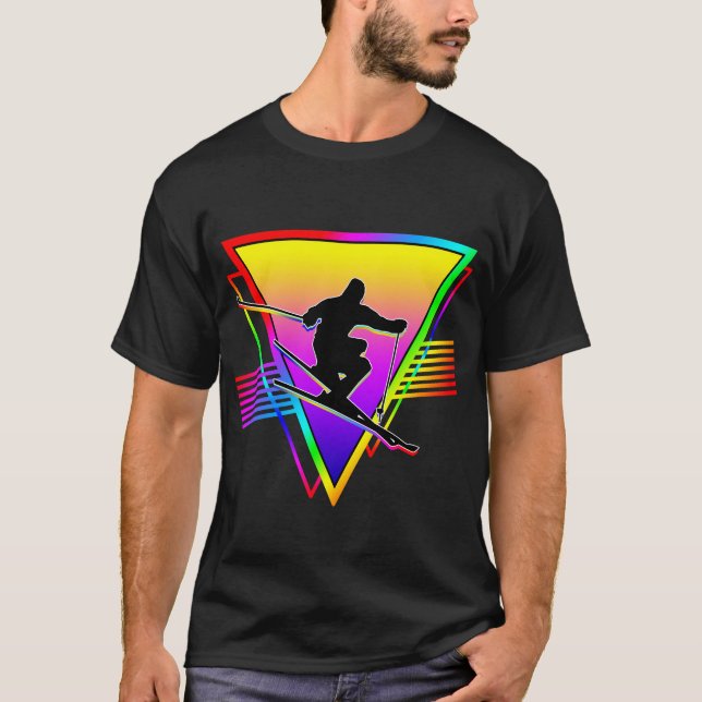 Camiseta Esquí de colores retro arcoíris (Anverso)