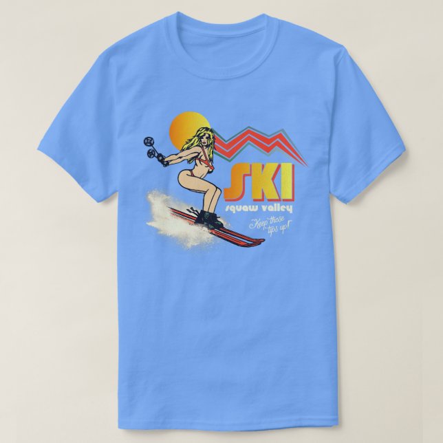 Camiseta Esquí de los 70s80s de Ski Squaw Valley estilo rec (Diseño del anverso)