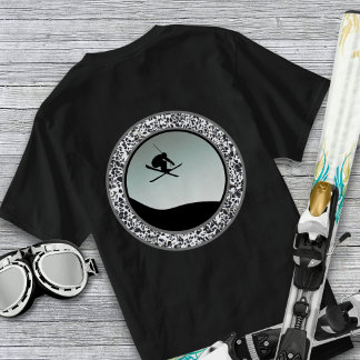 Camiseta Esquí de nieve guijarro negro blanco diseño redond