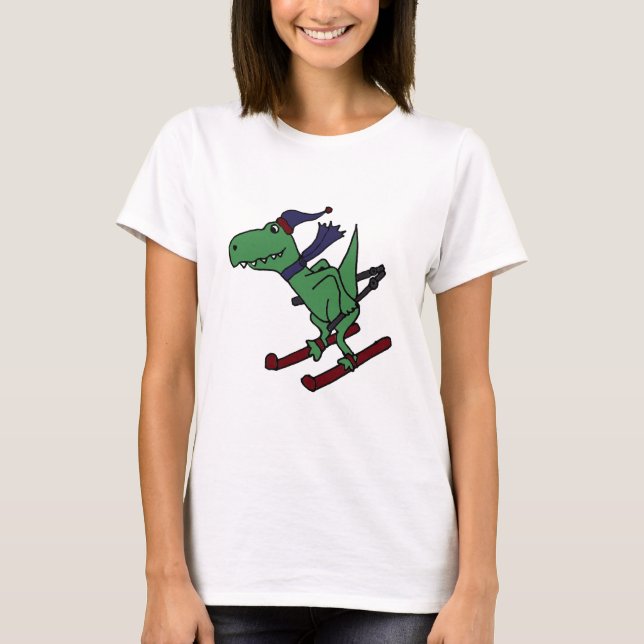 Camiseta Esquí verde divertido del dinosaurio de Trex (Anverso)