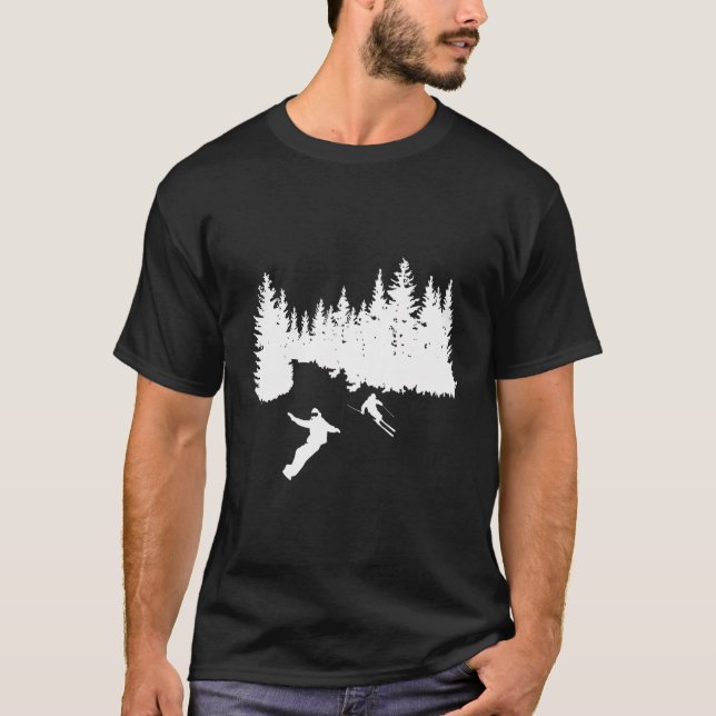 Camiseta Esquí Y Ilustracion De Snowboard - Árbol Forestal (Anverso)