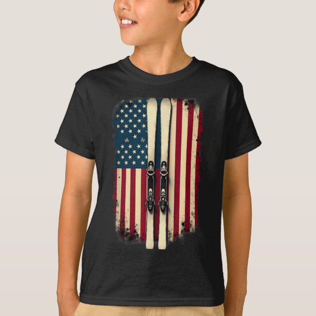 Camiseta Esquiador alpino de bandera estadounidense _2 (Anverso)