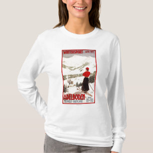 Camiseta Esquiador de la mujer que pasa por alto el poster