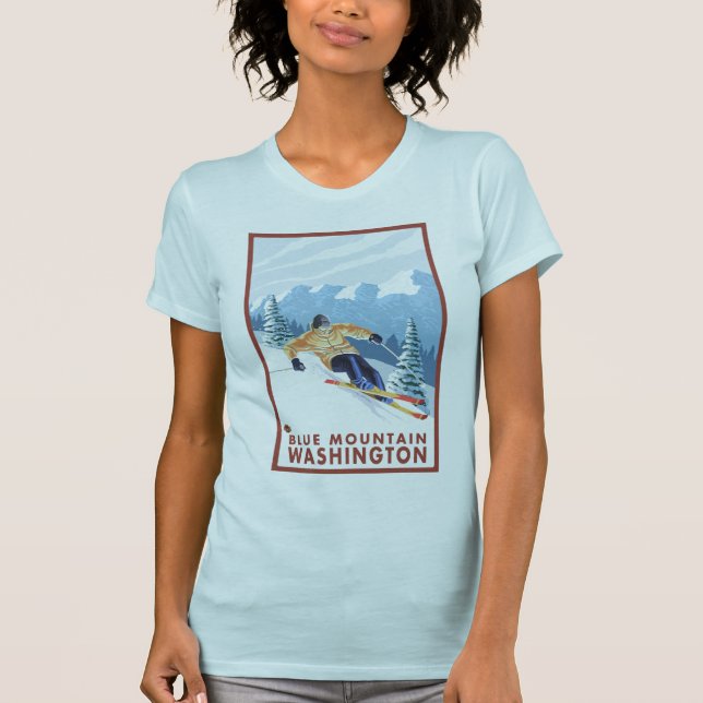 Camiseta Esquiador de la nieve de Downhhill - montaña azul, (Anverso)