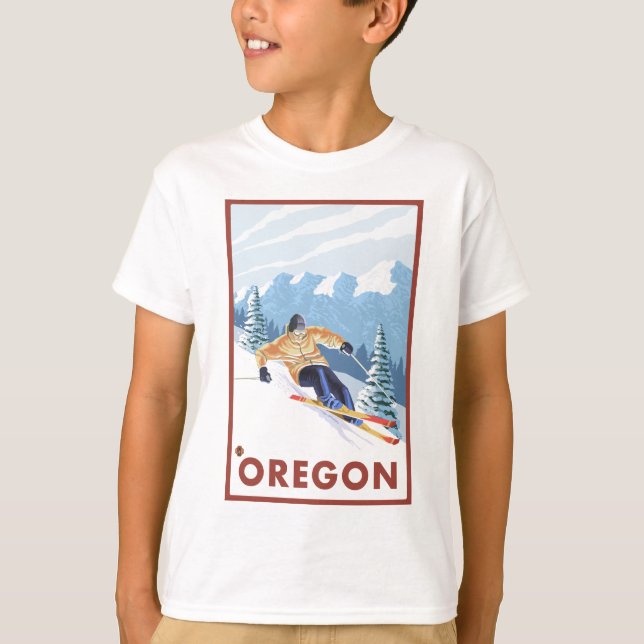 Camiseta Esquiador de la nieve de Downhhill - Oregon (Anverso)