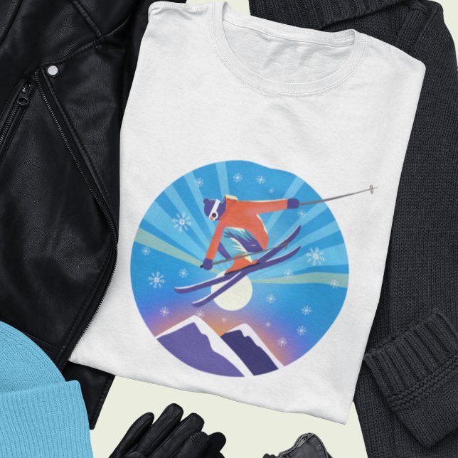 Camiseta Esquiador En Snowy Night Sky (Subido por el creador)