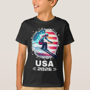 Camiseta Esquiadora Equipo De Esquí Usa 2026 Esquí Bandera 