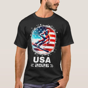 Camiseta Esquiadora Equipo De Esquí Usa 2026 Esquí Bandera 