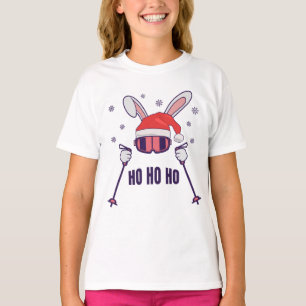 Camiseta Esquiando Santa Rabbit con Santa Hat y los postes