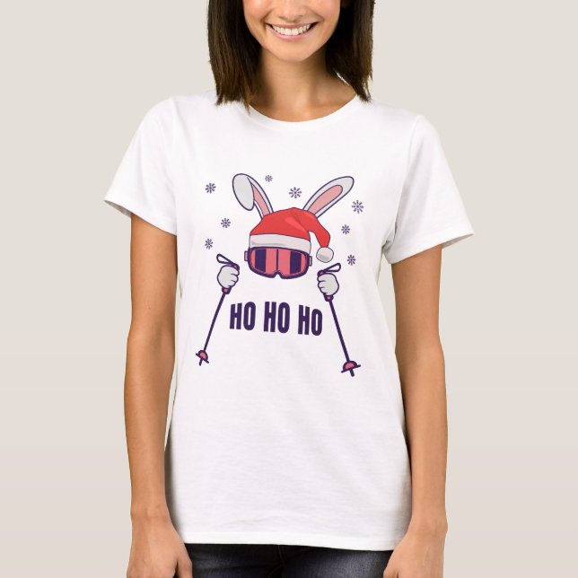 Camiseta Esquiando Santa Rabbit con Santa Hat y los postes  (Anverso)