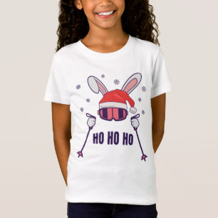 Camiseta Esquiando Santa Rabbit con Santa Hat y los postes